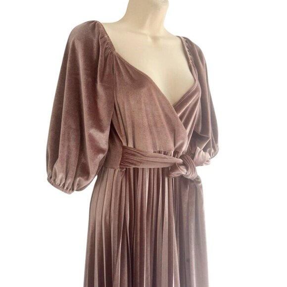 ASOS Design Maternity Woman's Sz 8 Velvet Midi Dusty Pink Pleated Dress NWOT - Picture 4 of 10